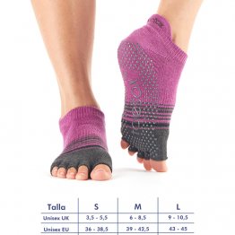 Calcetines de yoga ToeSox Low Rise berengena-gris sin dedos